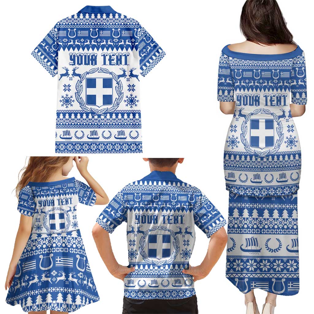 Personalized Christmas Greece Coat Of Arms Family Matching Puletasi and Hawaiian Shirt Hellas Kala Christougena - Wonder Print Shop