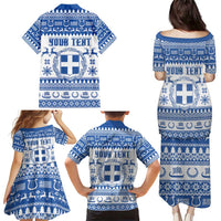 Personalized Christmas Greece Coat Of Arms Family Matching Puletasi and Hawaiian Shirt Hellas Kala Christougena - Wonder Print Shop