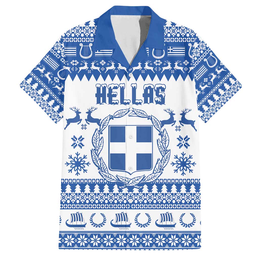 Personalized Christmas Greece Coat Of Arms Family Matching Puletasi and Hawaiian Shirt Hellas Kala Christougena - Wonder Print Shop