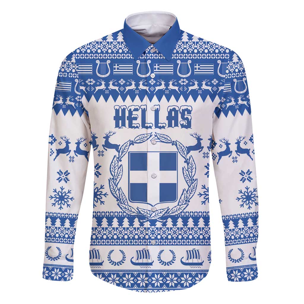 Personalized Christmas Greece Coat Of Arms Family Matching Puletasi and Hawaiian Shirt Hellas Kala Christougena - Wonder Print Shop