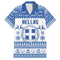Personalized Christmas Greece Coat Of Arms Family Matching Short Sleeve Bodycon Dress and Hawaiian Shirt Hellas Kala Christougena - Wonder Print Shop