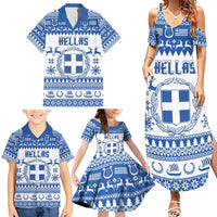 Personalized Christmas Greece Coat Of Arms Family Matching Summer Maxi Dress and Hawaiian Shirt Hellas Kala Christougena - Wonder Print Shop