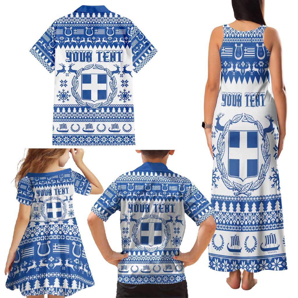 Personalized Christmas Greece Coat Of Arms Family Matching Tank Maxi Dress and Hawaiian Shirt Hellas Kala Christougena - Wonder Print Shop