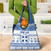 Personalized Christmas Greece Coat Of Arms Grocery Bag Hellas Kala Christougena - Wonder Print Shop