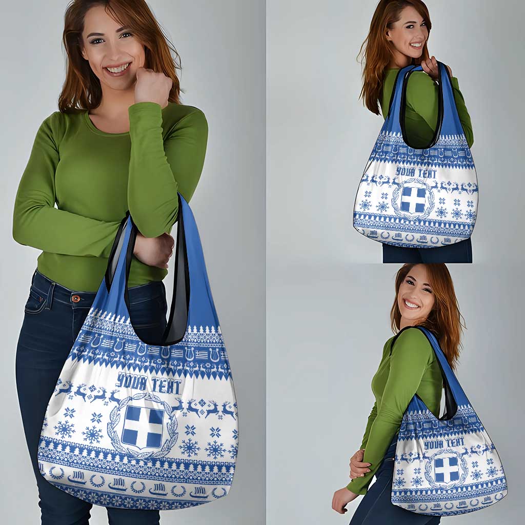 Personalized Christmas Greece Coat Of Arms Grocery Bag Hellas Kala Christougena - Wonder Print Shop
