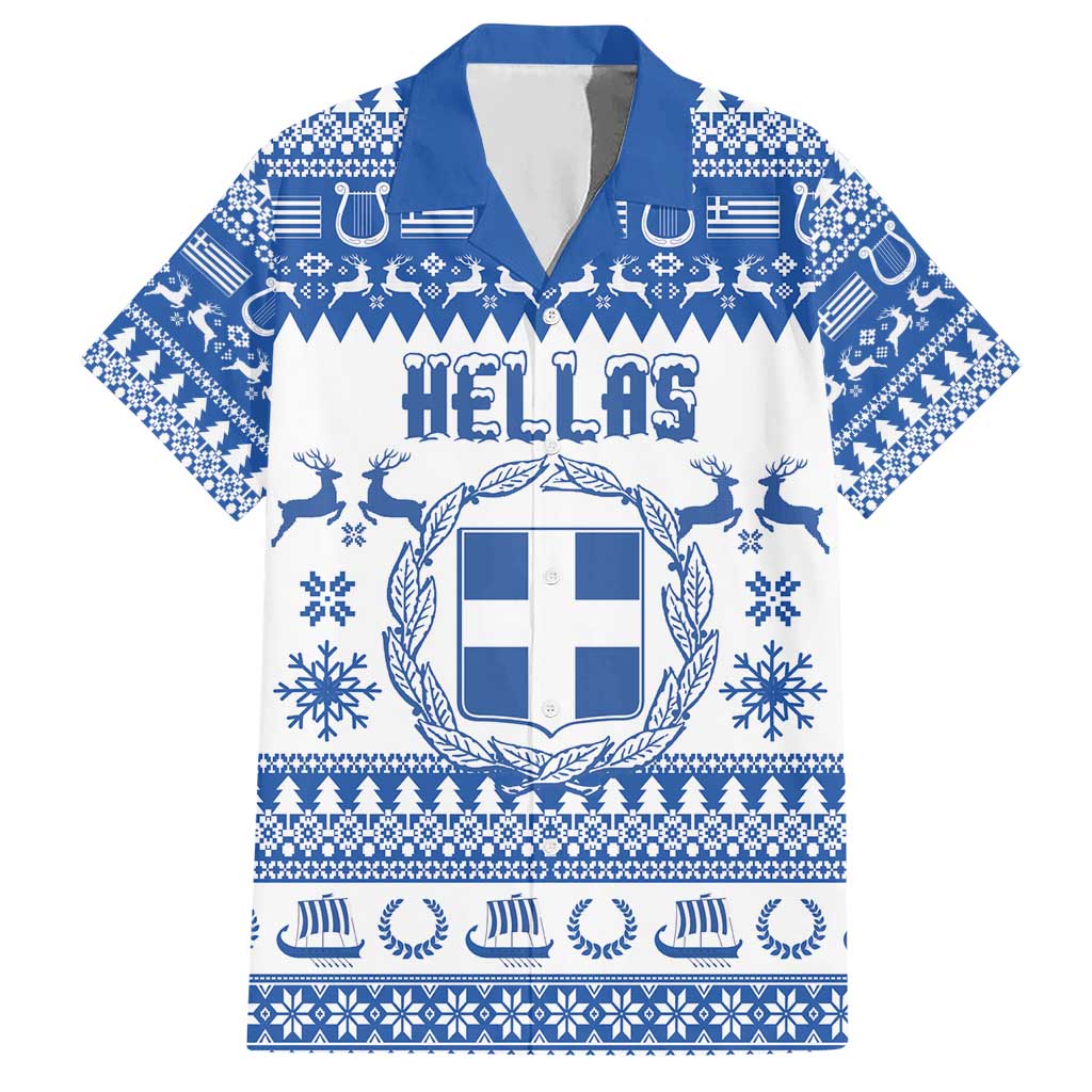 Personalized Christmas Greece Coat Of Arms Hawaiian Shirt Hellas Kala Christougena - Wonder Print Shop