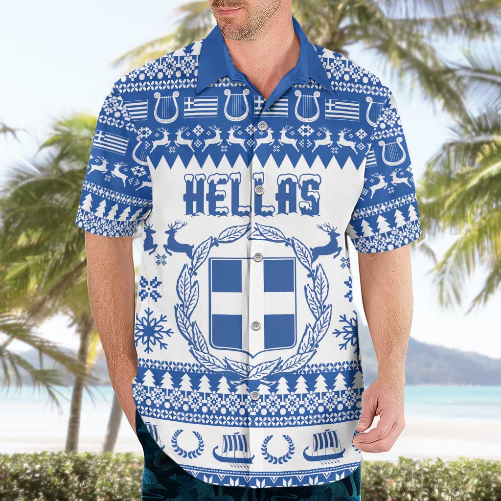 Personalized Christmas Greece Coat Of Arms Hawaiian Shirt Hellas Kala Christougena - Wonder Print Shop