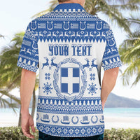 Personalized Christmas Greece Coat Of Arms Hawaiian Shirt Hellas Kala Christougena - Wonder Print Shop