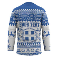 Personalized Christmas Greece Coat Of Arms Hockey Jersey Hellas Kala Christougena - Wonder Print Shop