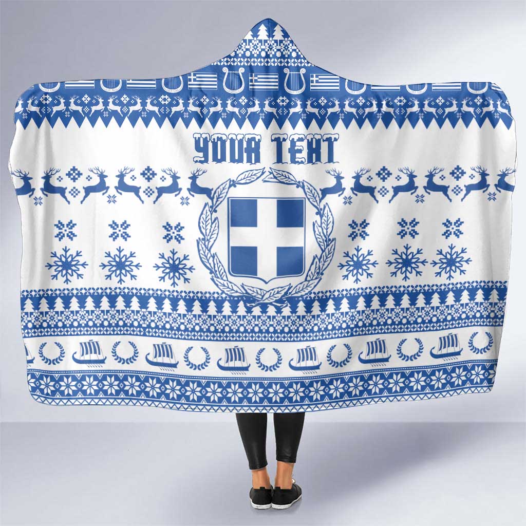 Personalized Christmas Greece Coat Of Arms Hooded Blanket Hellas Kala Christougena - Wonder Print Shop