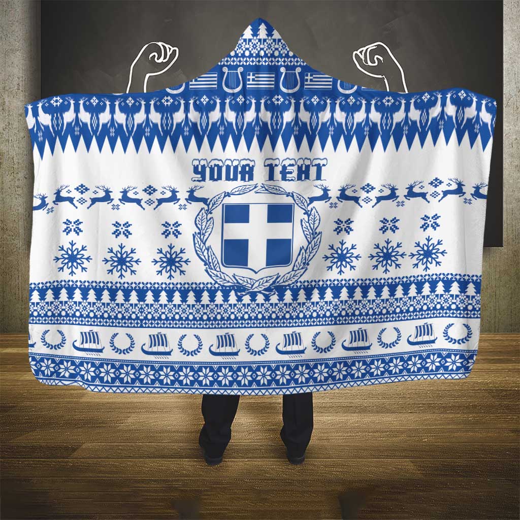 Personalized Christmas Greece Coat Of Arms Hooded Blanket Hellas Kala Christougena - Wonder Print Shop