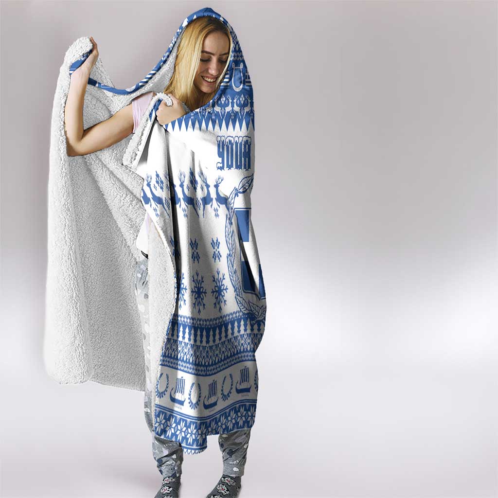Personalized Christmas Greece Coat Of Arms Hooded Blanket Hellas Kala Christougena - Wonder Print Shop