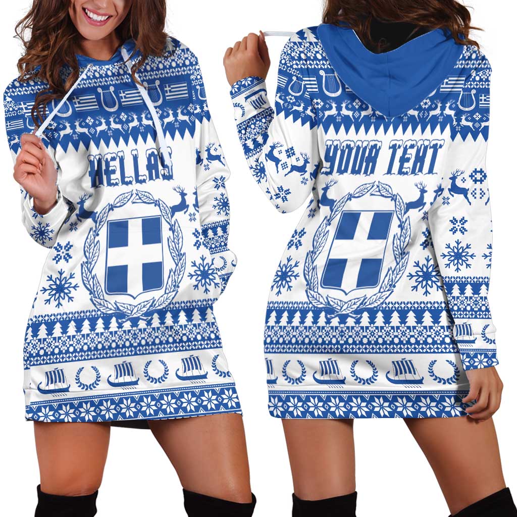 Personalized Christmas Greece Coat Of Arms Hoodie Dress Hellas Kala Christougena - Wonder Print Shop