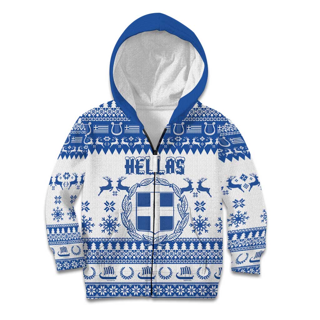 Personalized Christmas Greece Coat Of Arms Kid Hoodie Hellas Kala Christougena - Wonder Print Shop
