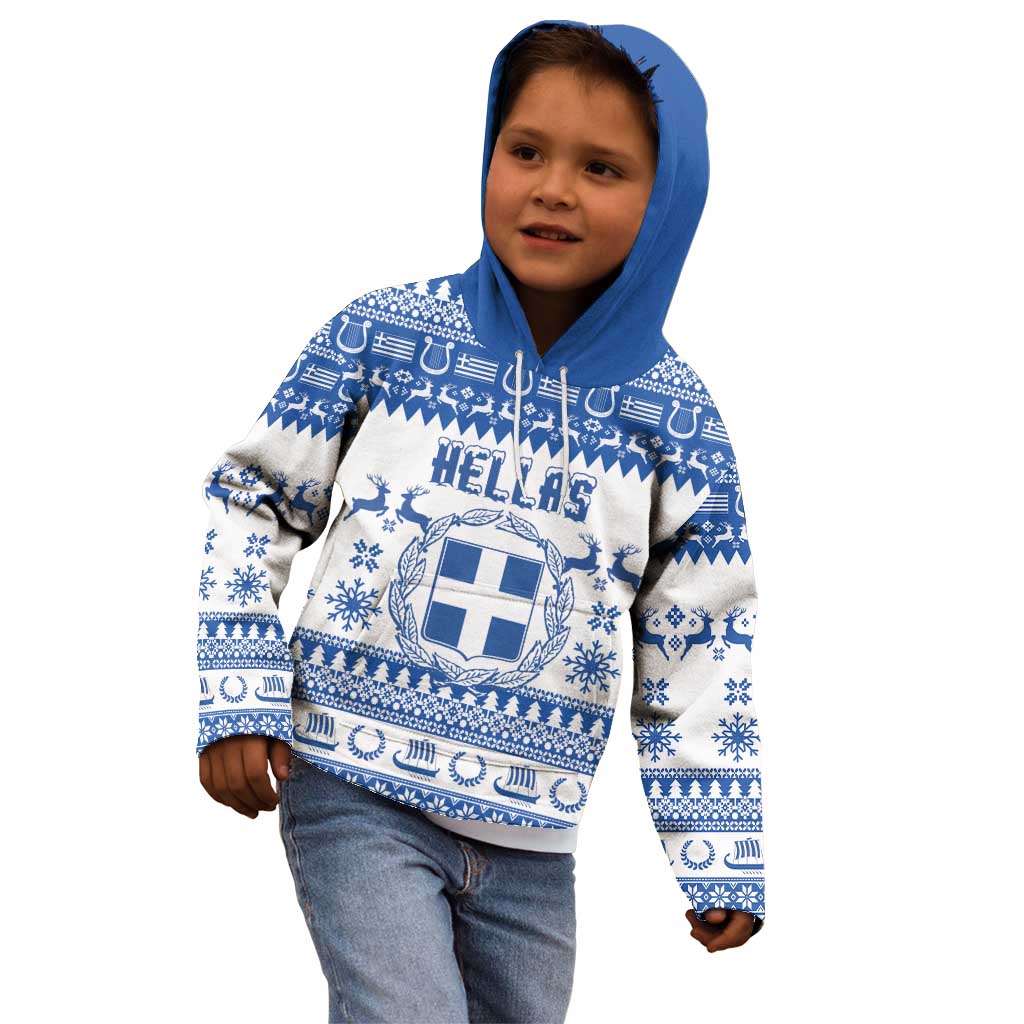 Personalized Christmas Greece Coat Of Arms Kid Hoodie Hellas Kala Christougena - Wonder Print Shop