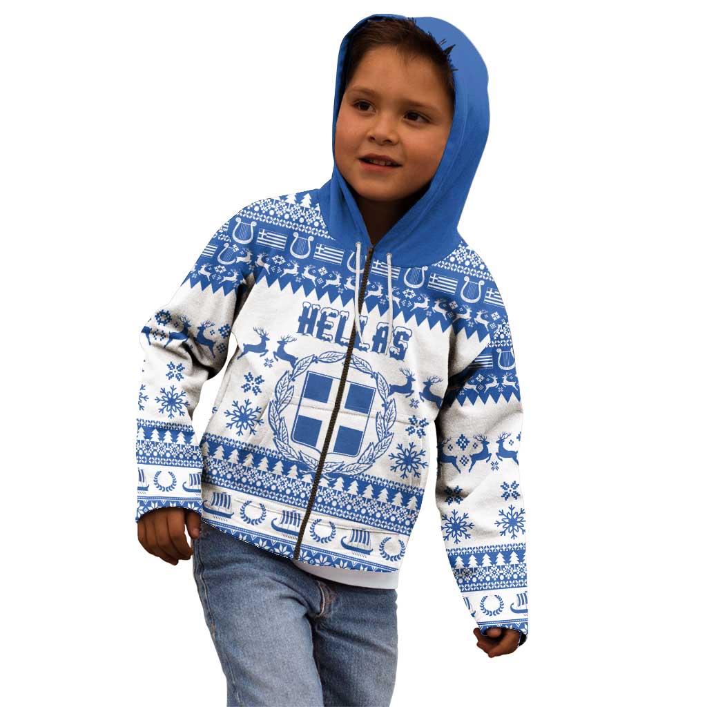 Personalized Christmas Greece Coat Of Arms Kid Hoodie Hellas Kala Christougena - Wonder Print Shop