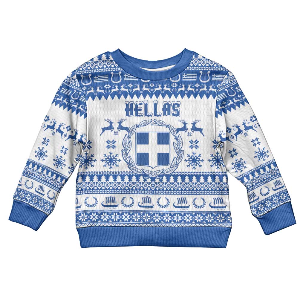 Personalized Christmas Greece Coat Of Arms Kid Ugly Christmas Sweater Hellas Kala Christougena - Wonder Print Shop