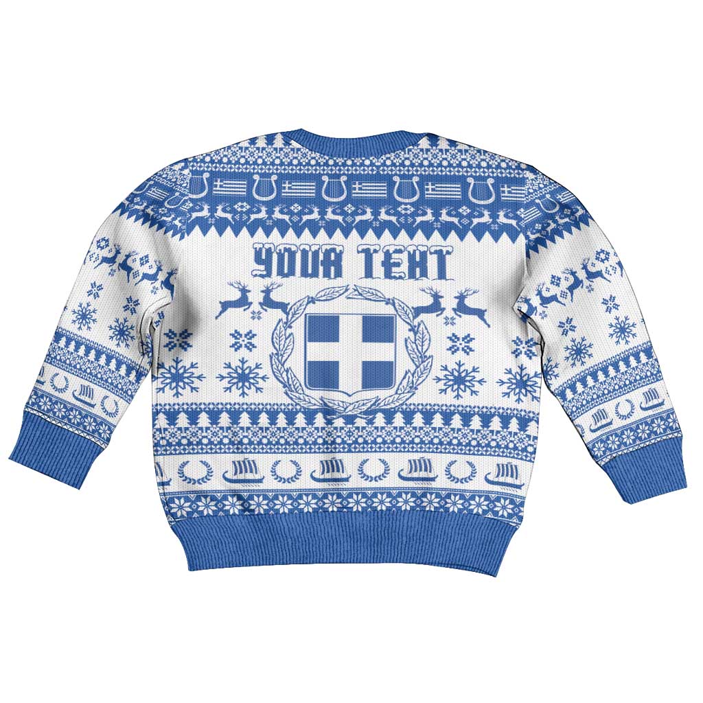 Personalized Christmas Greece Coat Of Arms Kid Ugly Christmas Sweater Hellas Kala Christougena - Wonder Print Shop