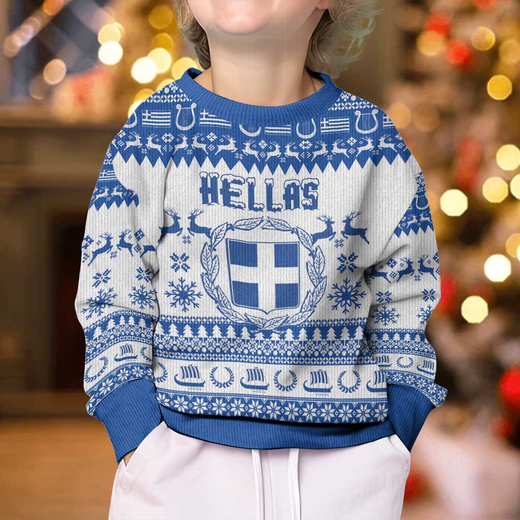 Personalized Christmas Greece Coat Of Arms Kid Ugly Christmas Sweater Hellas Kala Christougena - Wonder Print Shop