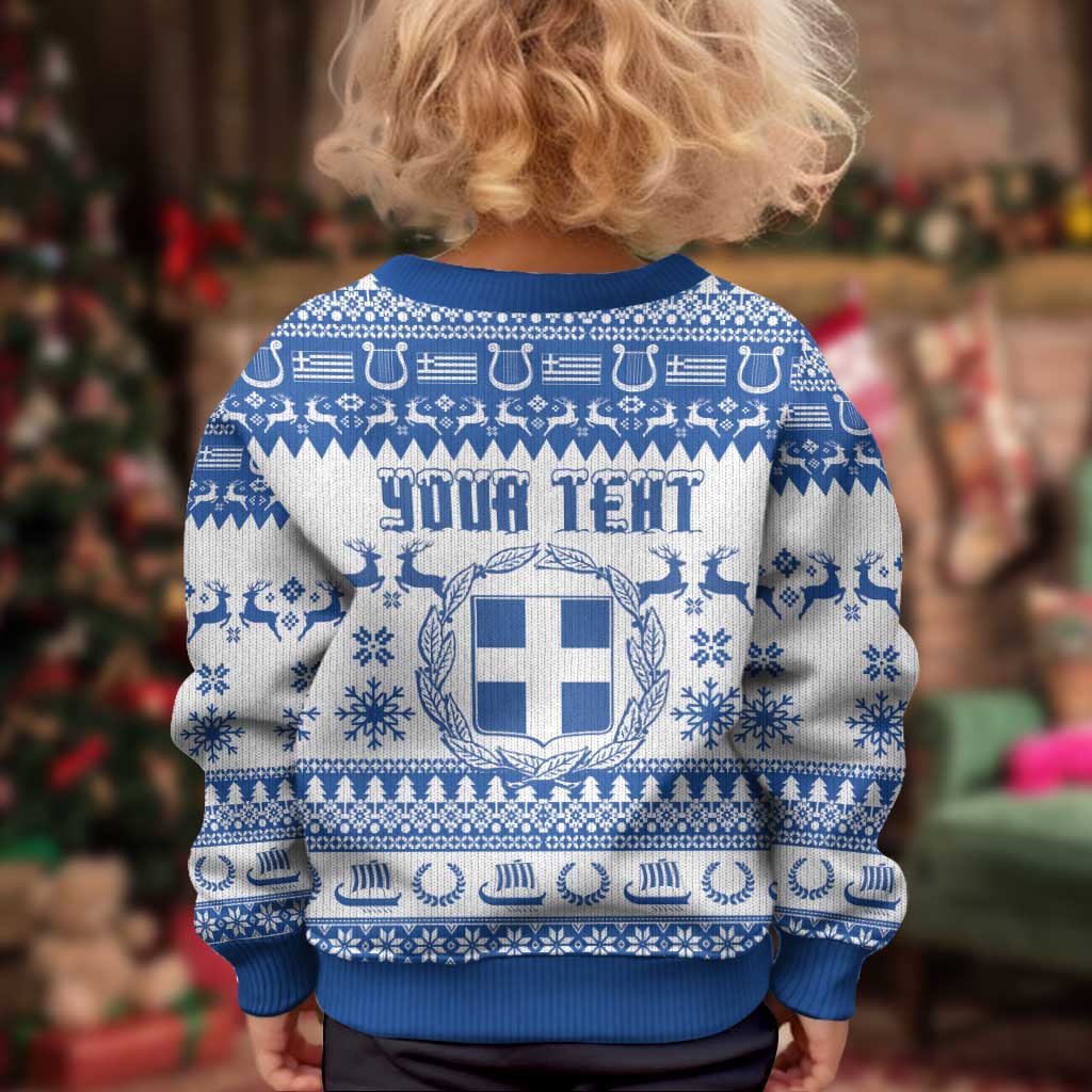 Personalized Christmas Greece Coat Of Arms Kid Ugly Christmas Sweater Hellas Kala Christougena - Wonder Print Shop