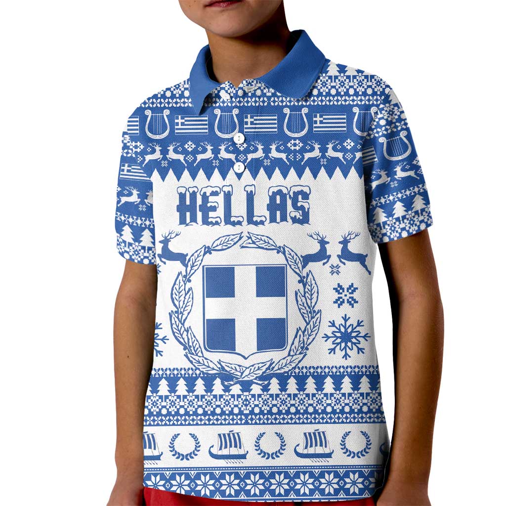 Personalized Christmas Greece Coat Of Arms Kid Polo Shirt Hellas Kala Christougena - Wonder Print Shop