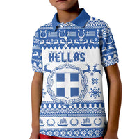 Personalized Christmas Greece Coat Of Arms Kid Polo Shirt Hellas Kala Christougena - Wonder Print Shop