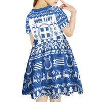 Personalized Christmas Greece Coat Of Arms Kid Short Sleeve Dress Hellas Kala Christougena - Wonder Print Shop