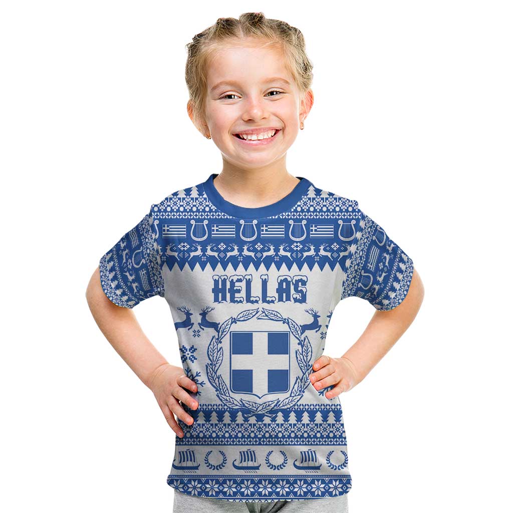 Personalized Christmas Greece Coat Of Arms Kid T Shirt Hellas Kala Christougena - Wonder Print Shop