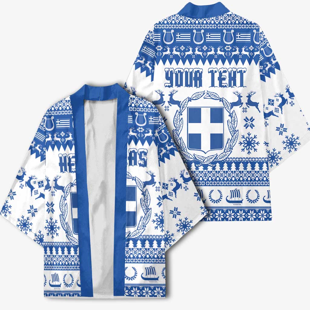 Personalized Christmas Greece Coat Of Arms Kimono Hellas Kala Christougena - Wonder Print Shop