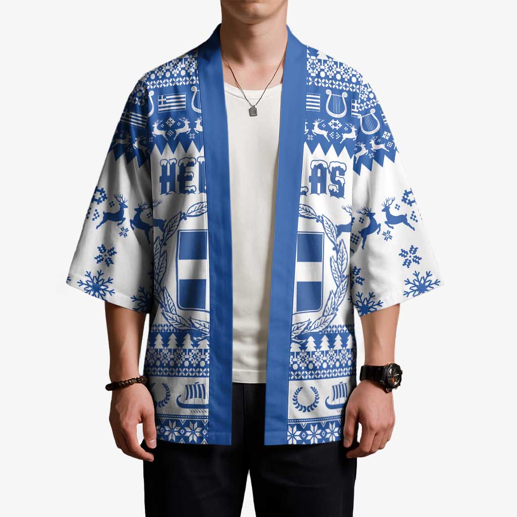 Personalized Christmas Greece Coat Of Arms Kimono Hellas Kala Christougena - Wonder Print Shop