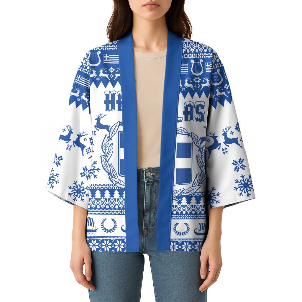 Personalized Christmas Greece Coat Of Arms Kimono Hellas Kala Christougena - Wonder Print Shop