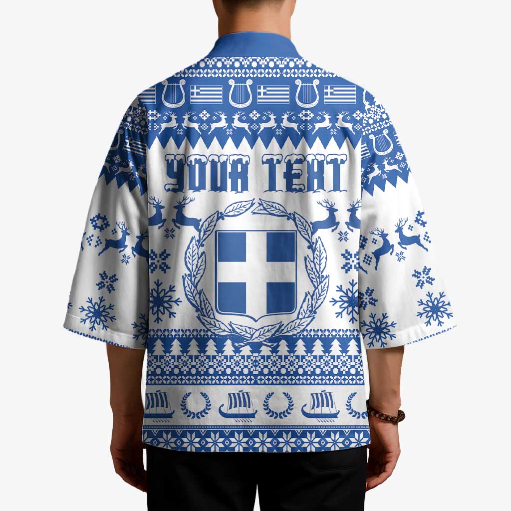 Personalized Christmas Greece Coat Of Arms Kimono Hellas Kala Christougena - Wonder Print Shop