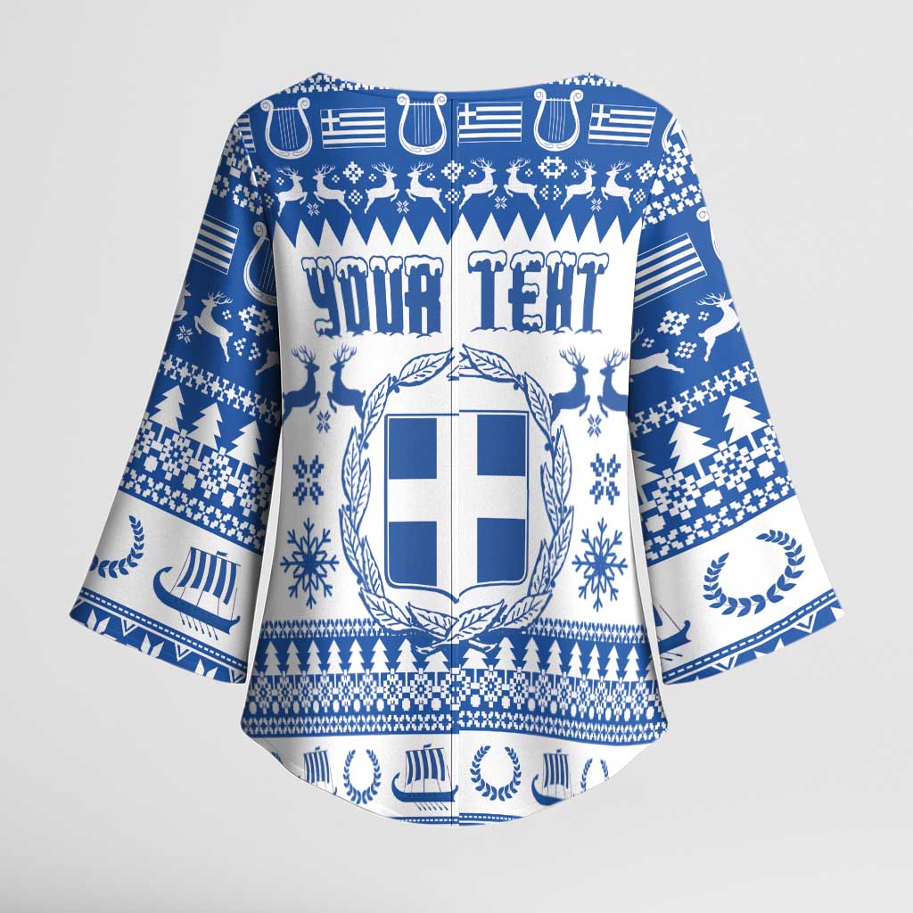 Personalized Christmas Greece Coat Of Arms Kimono Sleeve Blouse Hellas Kala Christougena - Wonder Print Shop