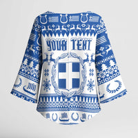 Personalized Christmas Greece Coat Of Arms Kimono Sleeve Blouse Hellas Kala Christougena - Wonder Print Shop