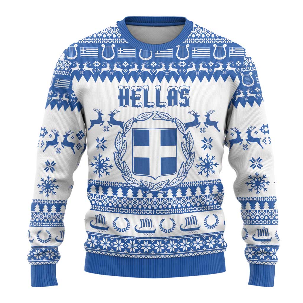 Personalized Christmas Greece Coat Of Arms Ugly Christmas Sweater Hellas Kala Christougena - Wonder Print Shop