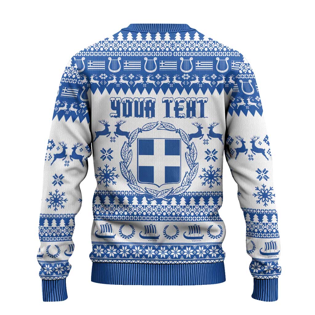 Personalized Christmas Greece Coat Of Arms Ugly Christmas Sweater Hellas Kala Christougena - Wonder Print Shop