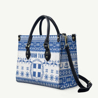 Personalized Christmas Greece Coat Of Arms Leather Bag Hellas Kala Christougena - Wonder Print Shop