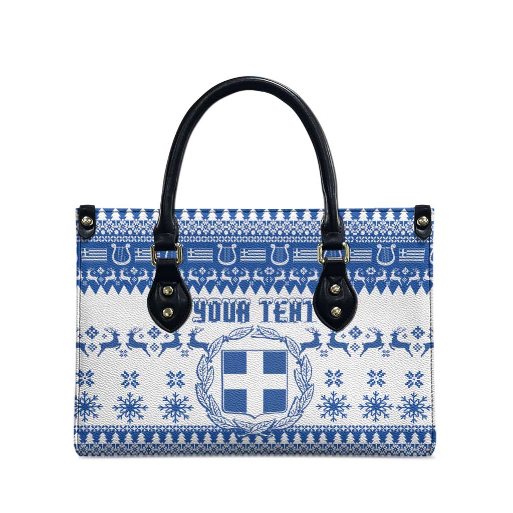 Personalized Christmas Greece Coat Of Arms Leather Bag Hellas Kala Christougena - Wonder Print Shop