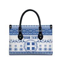 Personalized Christmas Greece Coat Of Arms Leather Bag Hellas Kala Christougena - Wonder Print Shop
