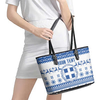 Personalized Christmas Greece Coat Of Arms Leather Tote Bag Hellas Kala Christougena - Wonder Print Shop