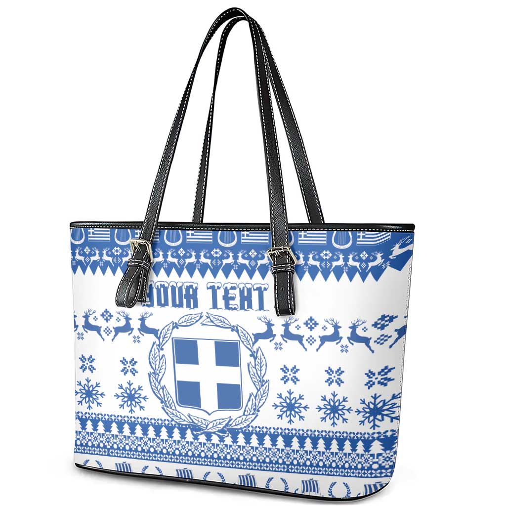 Personalized Christmas Greece Coat Of Arms Leather Tote Bag Hellas Kala Christougena - Wonder Print Shop