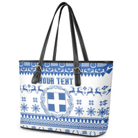 Personalized Christmas Greece Coat Of Arms Leather Tote Bag Hellas Kala Christougena - Wonder Print Shop