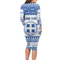 Personalized Christmas Greece Coat Of Arms Long Sleeve Bodycon Dress Hellas Kala Christougena - Wonder Print Shop
