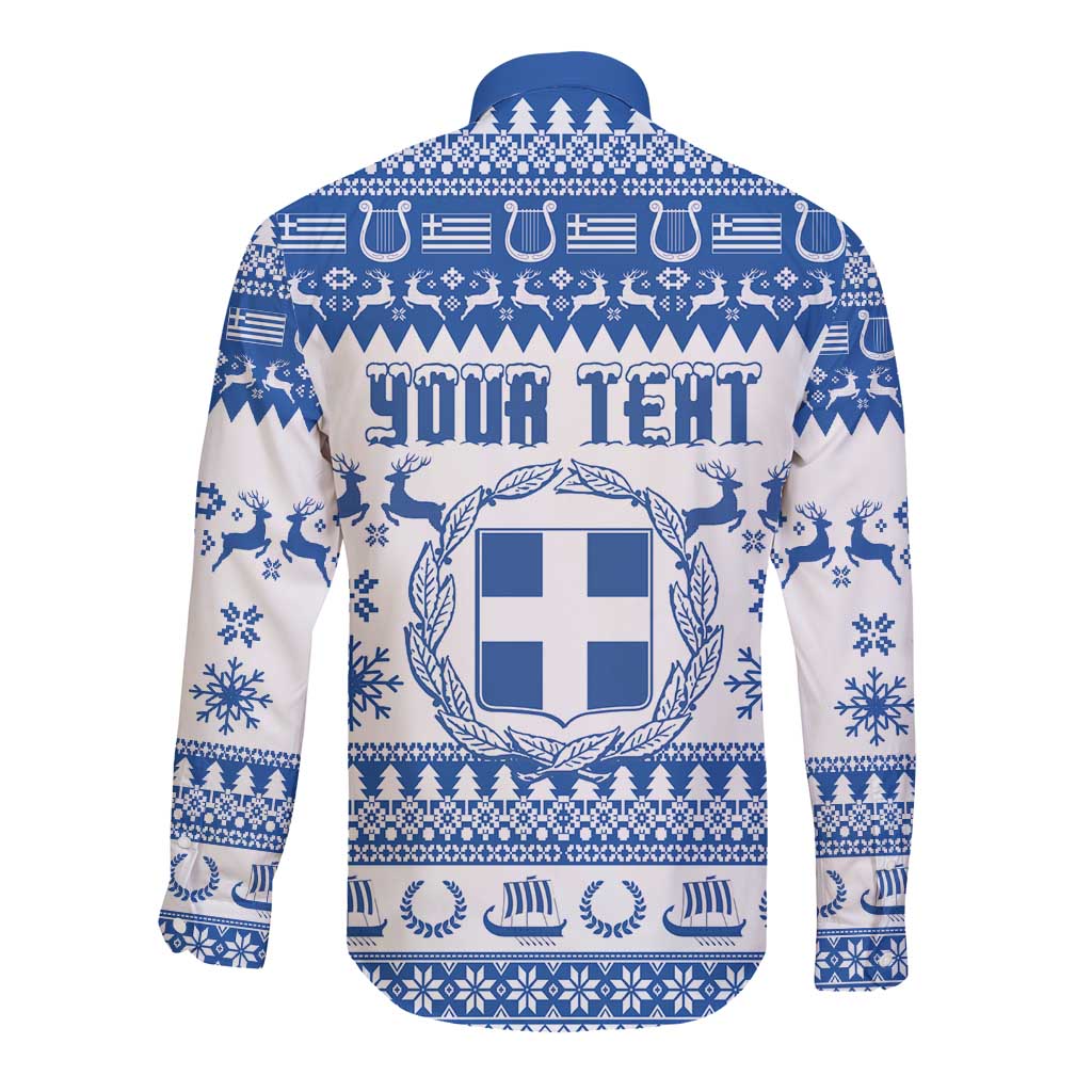 Personalized Christmas Greece Coat Of Arms Long Sleeve Button Shirt Hellas Kala Christougena - Wonder Print Shop