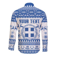 Personalized Christmas Greece Coat Of Arms Long Sleeve Button Shirt Hellas Kala Christougena - Wonder Print Shop