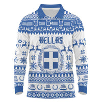 Personalized Christmas Greece Coat Of Arms Long Sleeve Polo Shirt Hellas Kala Christougena - Wonder Print Shop