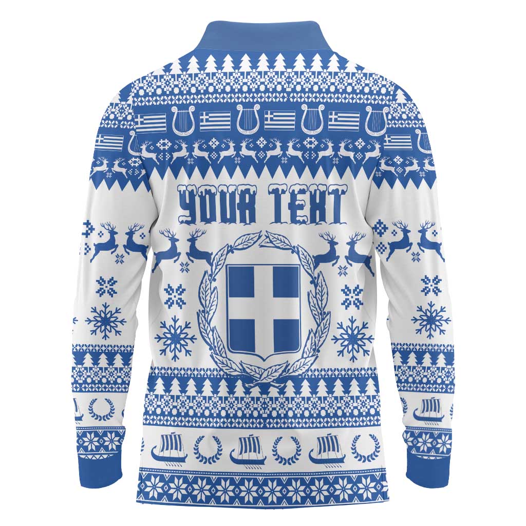 Personalized Christmas Greece Coat Of Arms Long Sleeve Polo Shirt Hellas Kala Christougena - Wonder Print Shop