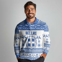Personalized Christmas Greece Coat Of Arms Long Sleeve Polo Shirt Hellas Kala Christougena - Wonder Print Shop