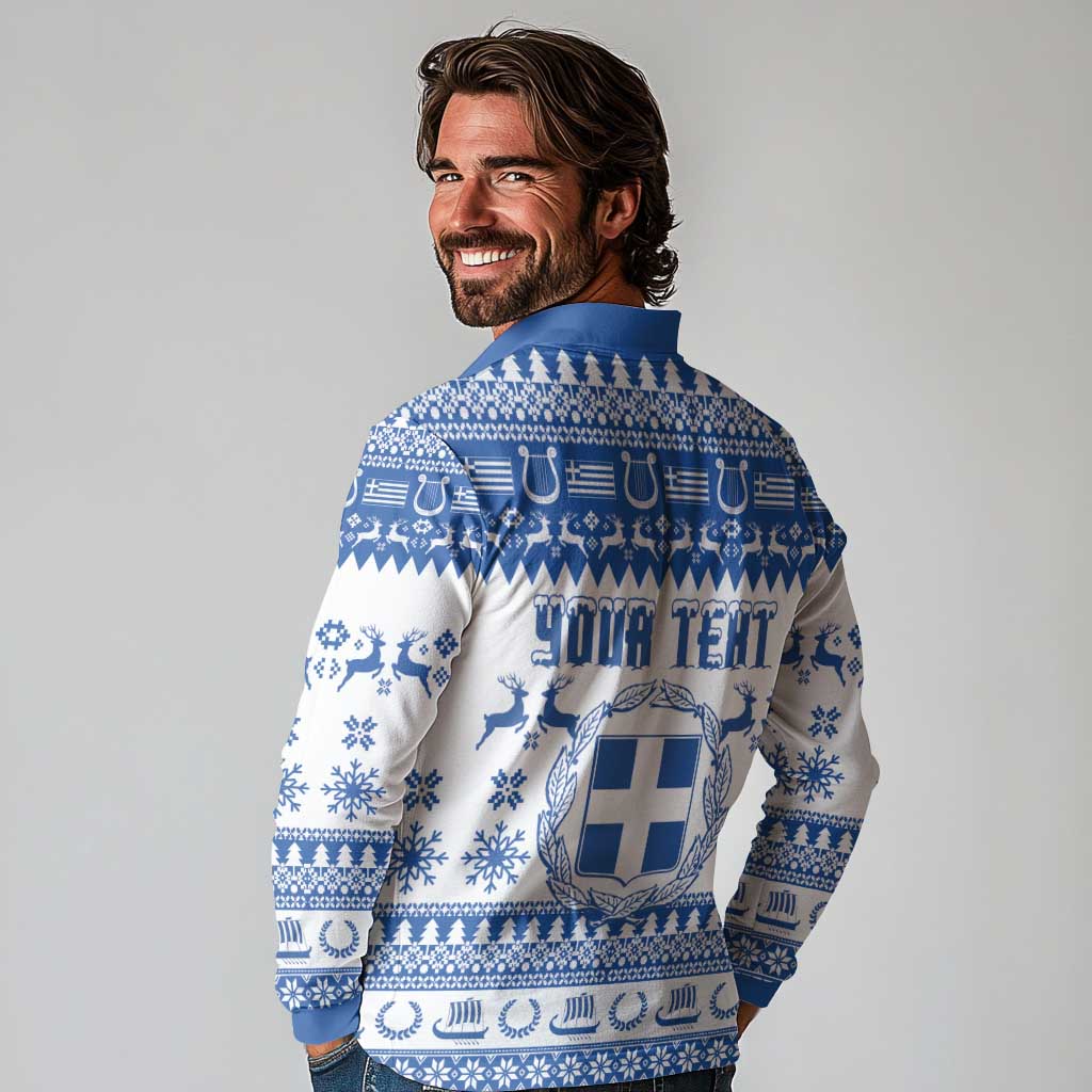 Personalized Christmas Greece Coat Of Arms Long Sleeve Polo Shirt Hellas Kala Christougena - Wonder Print Shop