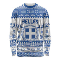 Personalized Christmas Greece Coat Of Arms Long Sleeve Shirt Hellas Kala Christougena - Wonder Print Shop